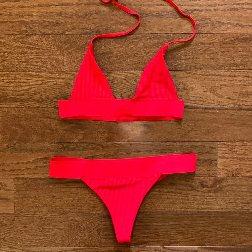 Red Frankies Bikinis Bathing Suit - XS top and S bottom